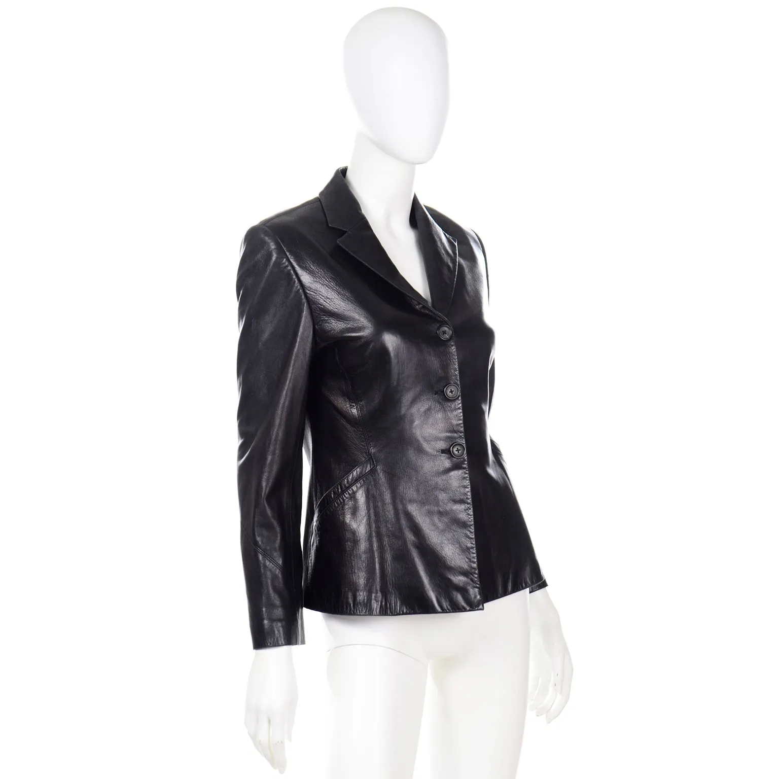 1990s Richard Tyler Couture Vintage Black Leather Jacket