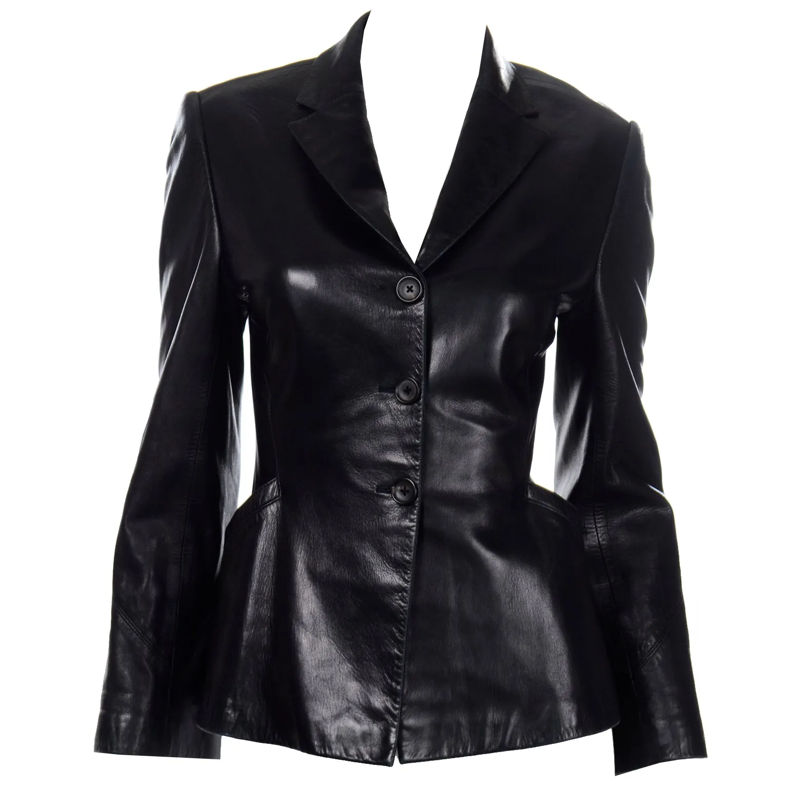 1990s Richard Tyler Couture Vintage Black Leather Jacket