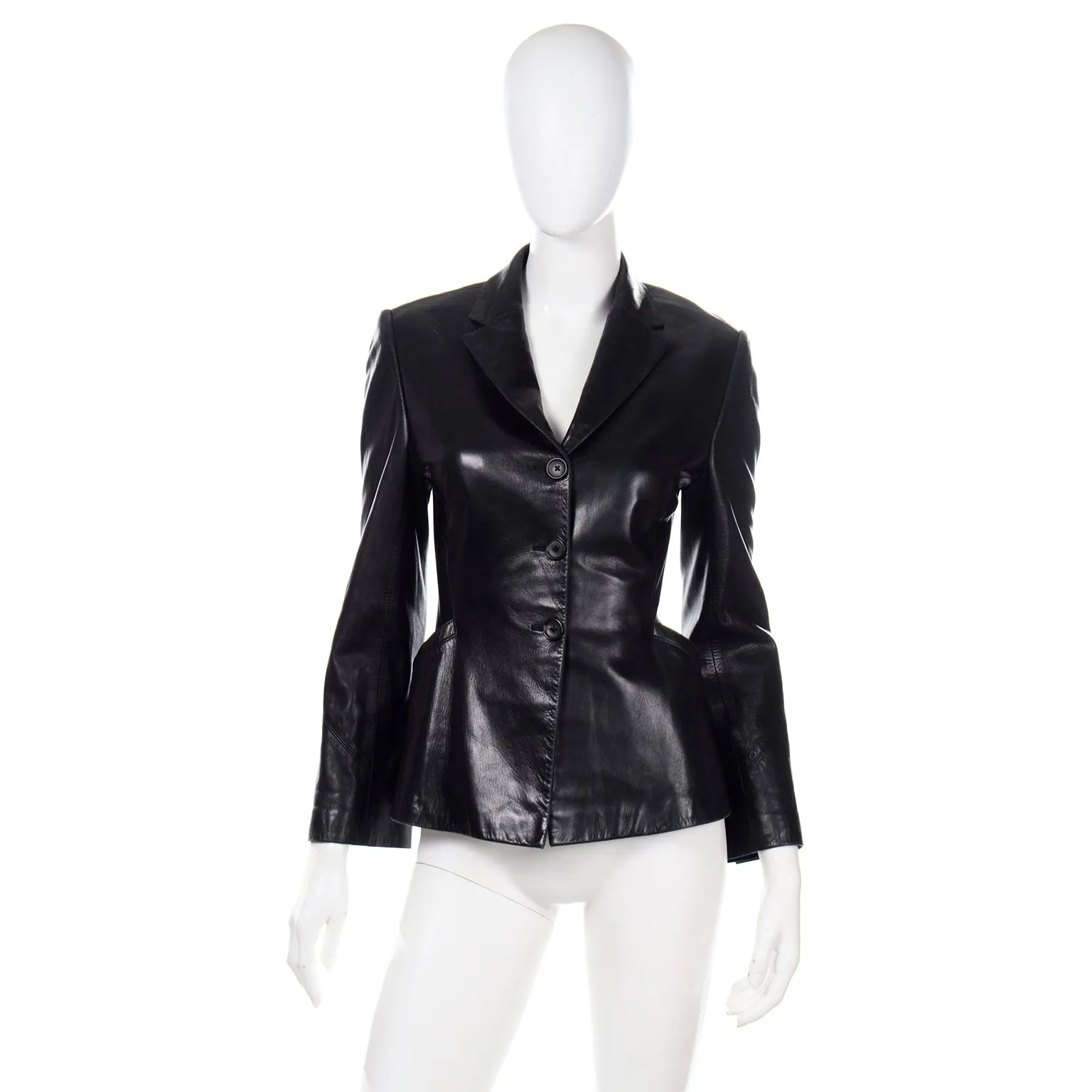 1990s Richard Tyler Couture Vintage Black Leather Jacket