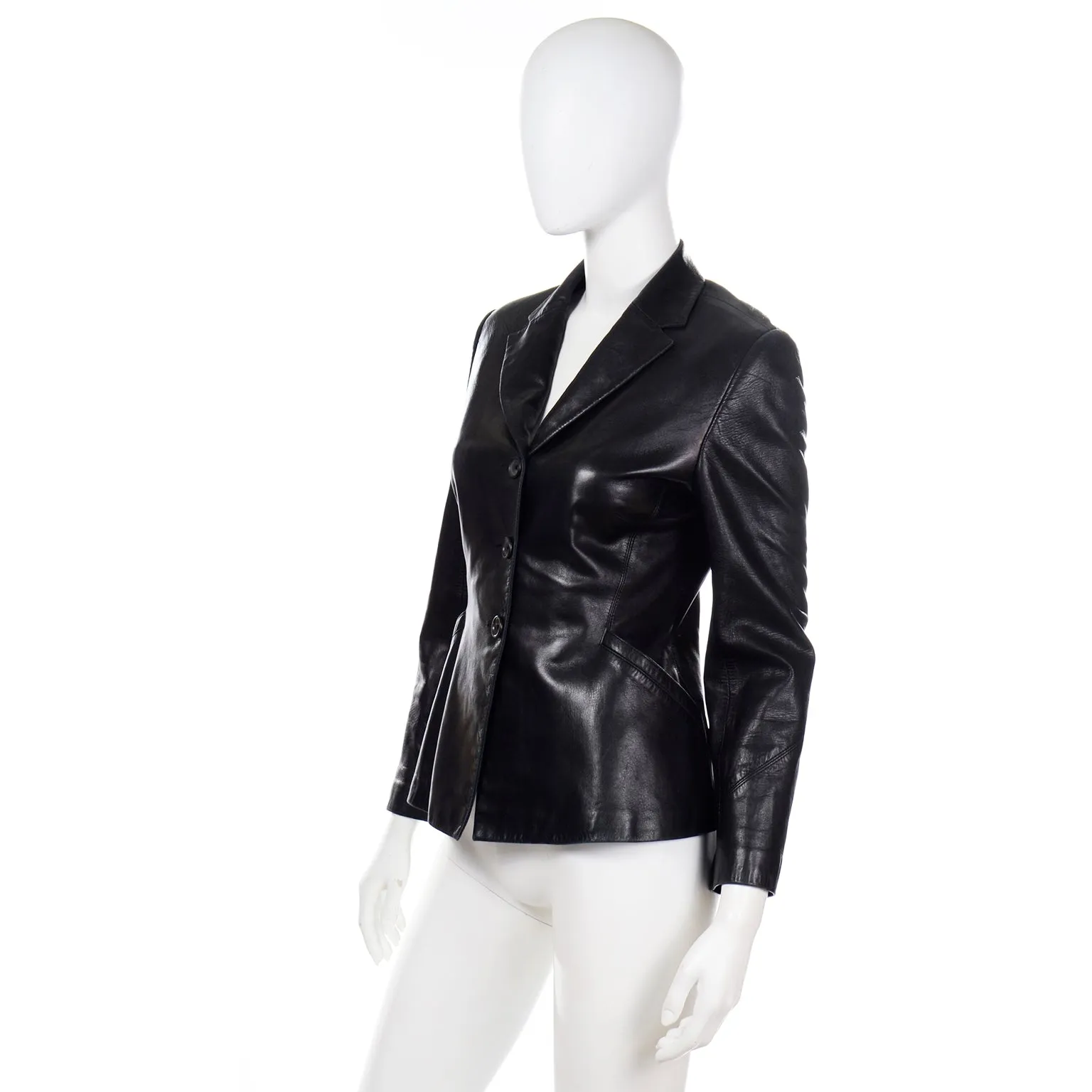 1990s Richard Tyler Couture Vintage Black Leather Jacket