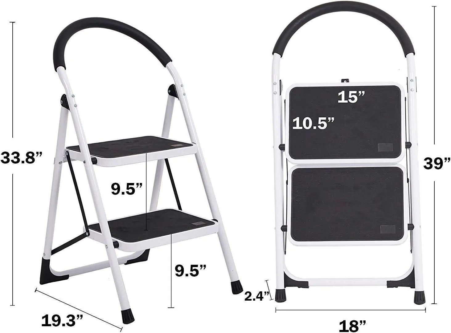 2-Step Ladder Folding Step Stool with Soft Grip Handle and Anti-Slip Wide Pedal, 330 lbs Capacity