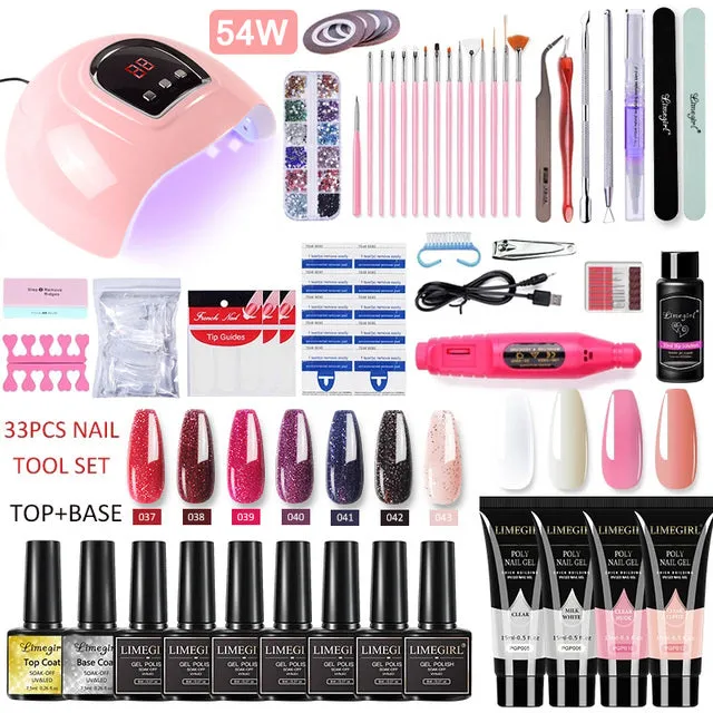 Acrylic Gel Poly Nail Gel Kit Nail Extension Glitter Gel Nail Gel UV Building Jelly Gel Polish Enhancement Manicure Set