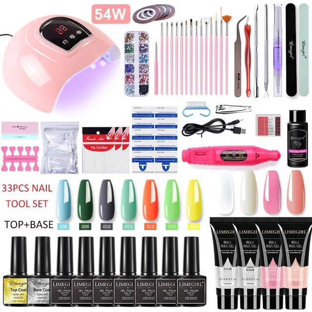 Acrylic Gel Poly Nail Gel Kit Nail Extension Glitter Gel Nail Gel UV Building Jelly Gel Polish Enhancement Manicure Set