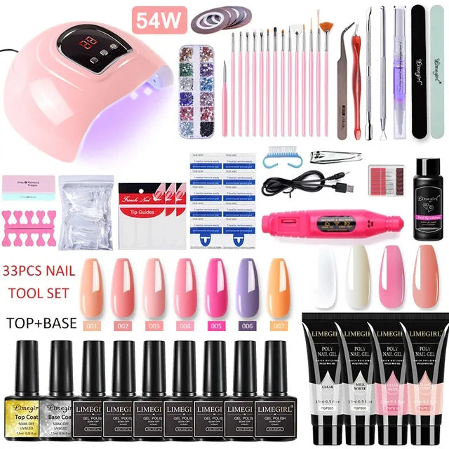 Acrylic Gel Poly Nail Gel Kit Nail Extension Glitter Gel Nail Gel UV Building Jelly Gel Polish Enhancement Manicure Set