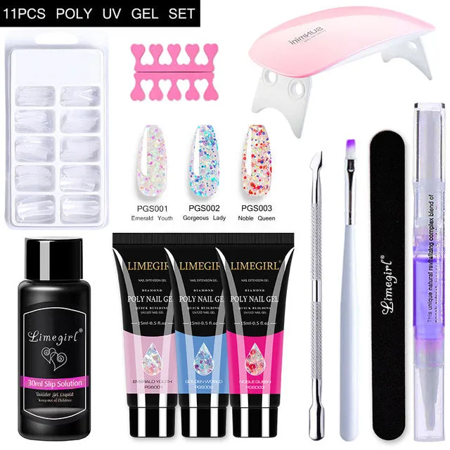 Acrylic Gel Poly Nail Gel Kit Nail Extension Glitter Gel Nail Gel UV Building Jelly Gel Polish Enhancement Manicure Set