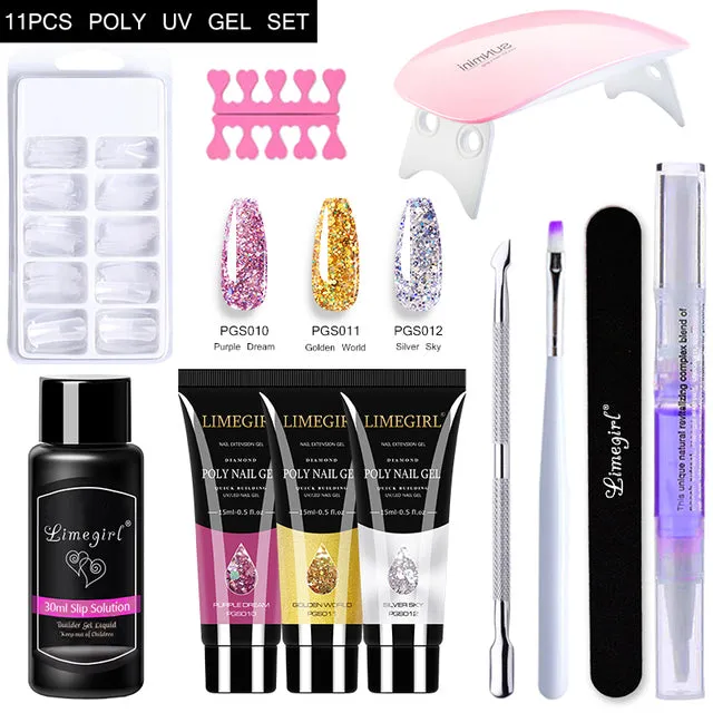 Acrylic Gel Poly Nail Gel Kit Nail Extension Glitter Gel Nail Gel UV Building Jelly Gel Polish Enhancement Manicure Set