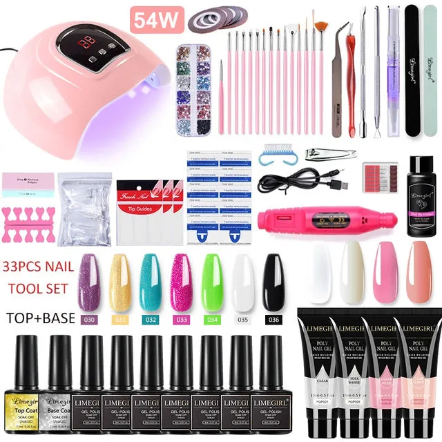 Acrylic Gel Poly Nail Gel Kit Nail Extension Glitter Gel Nail Gel UV Building Jelly Gel Polish Enhancement Manicure Set