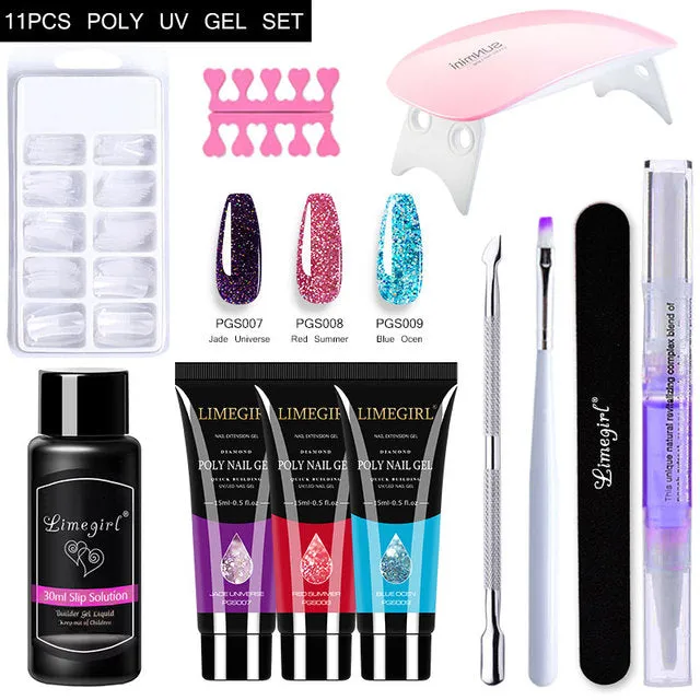 Acrylic Gel Poly Nail Gel Kit Nail Extension Glitter Gel Nail Gel UV Building Jelly Gel Polish Enhancement Manicure Set