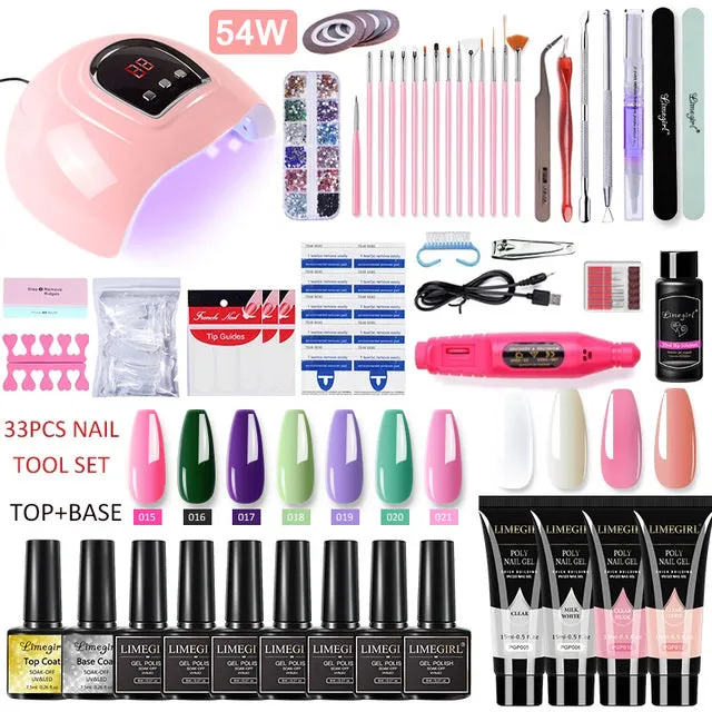 Acrylic Gel Poly Nail Gel Kit Nail Extension Glitter Gel Nail Gel UV Building Jelly Gel Polish Enhancement Manicure Set