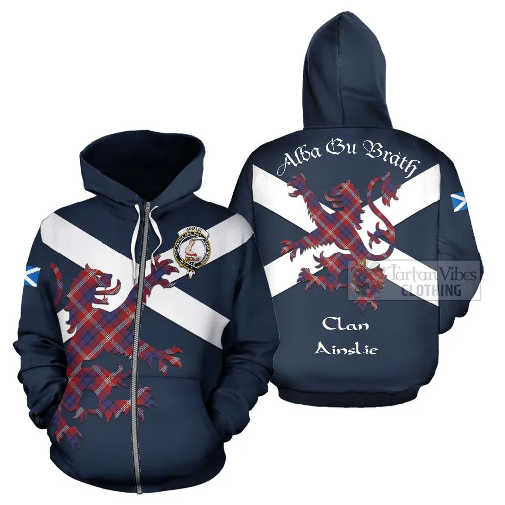 Ainslie Tartan Lion Rampant Hoodie Proudly Display Your Heritage with Alba Gu Brath and Clan Name