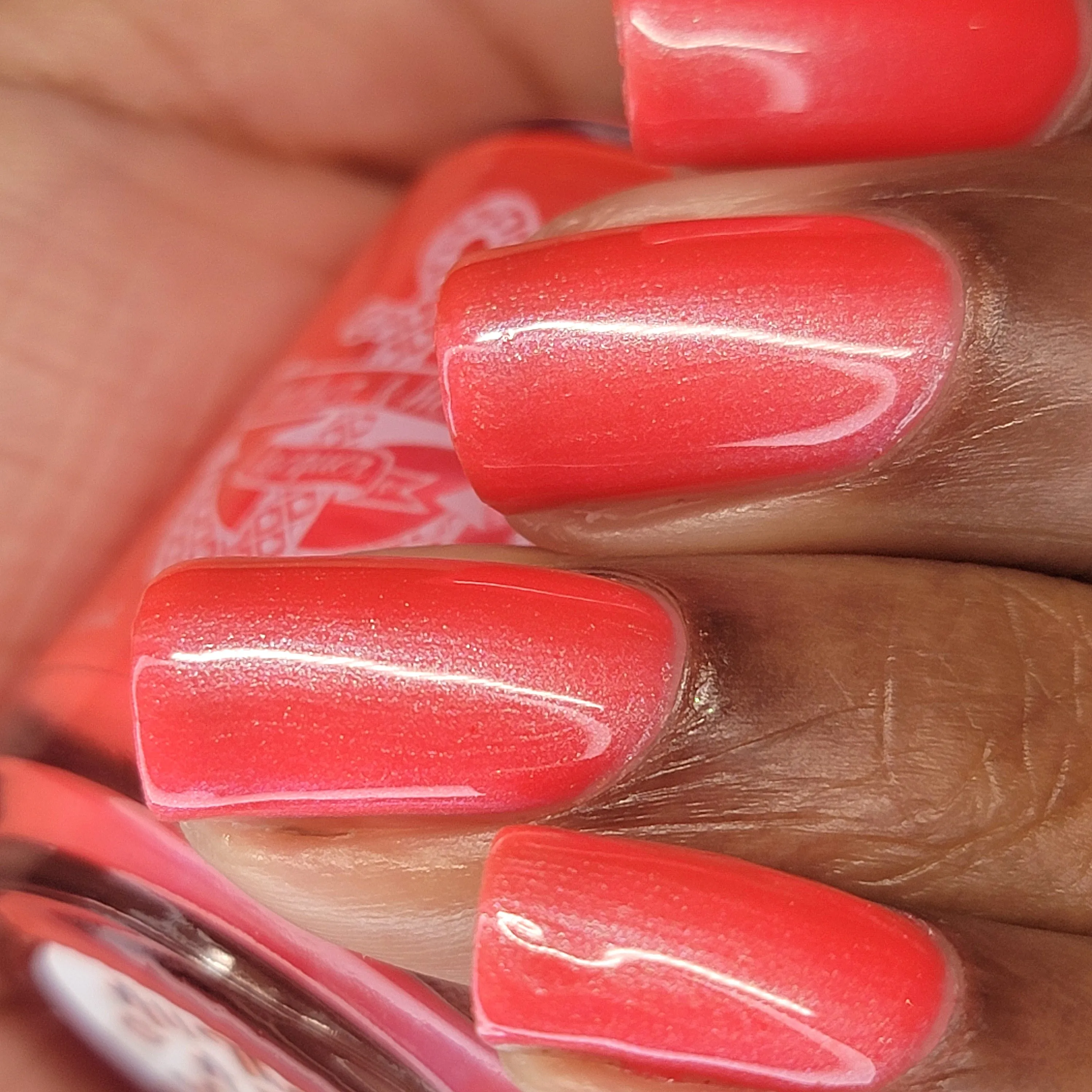 All That & A Bag of Chips - coral red shimmer nail polish