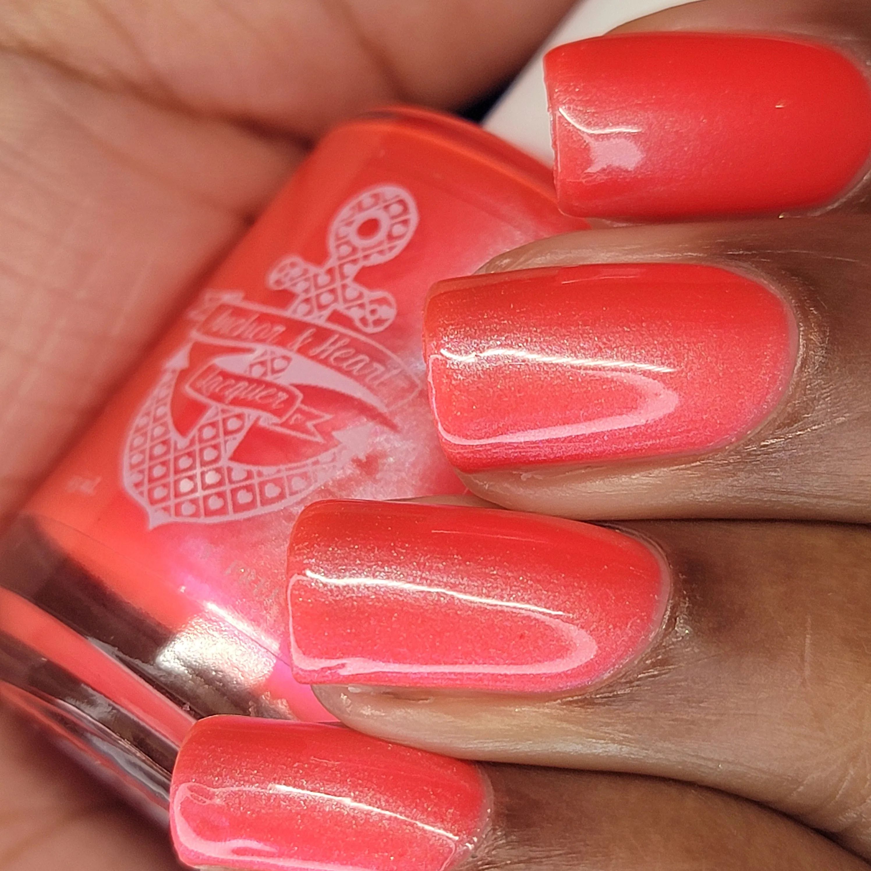 All That & A Bag of Chips - coral red shimmer nail polish