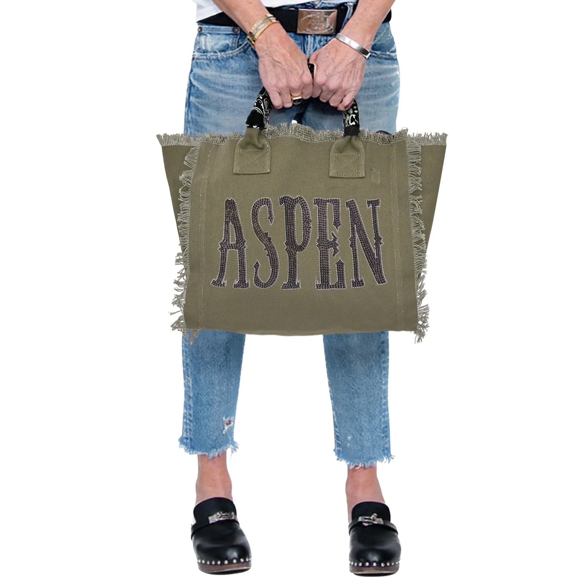 Aspen Fringe Olive Canvas Bag Sample Sale