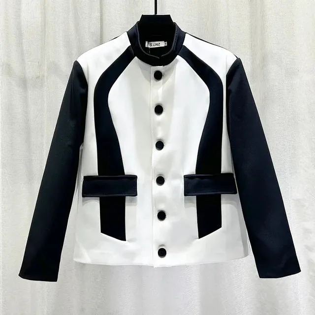 B&W Splicing Contrast Stand Collar Jacket