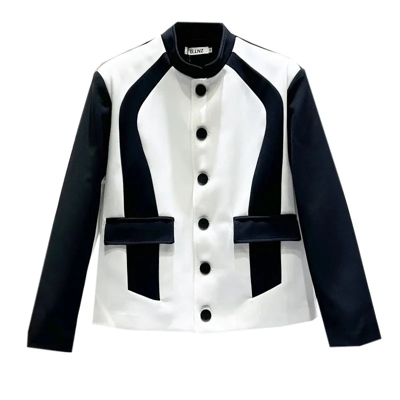 B&W Splicing Contrast Stand Collar Jacket