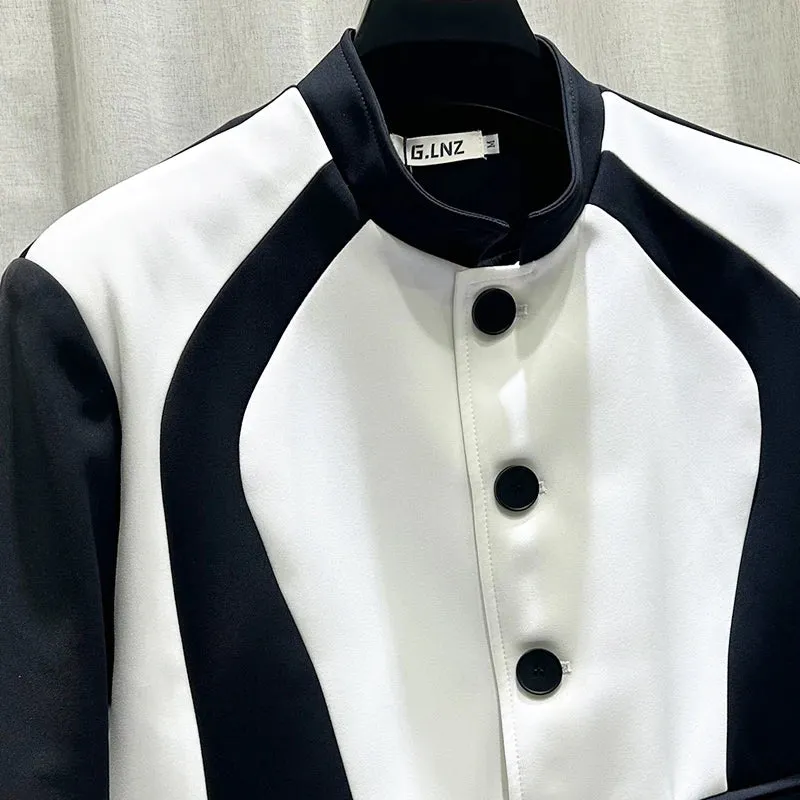 B&W Splicing Contrast Stand Collar Jacket