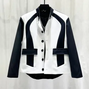 B&W Splicing Contrast Stand Collar Jacket