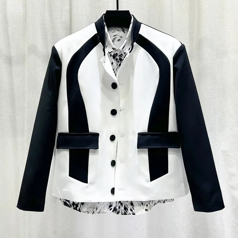 B&W Splicing Contrast Stand Collar Jacket