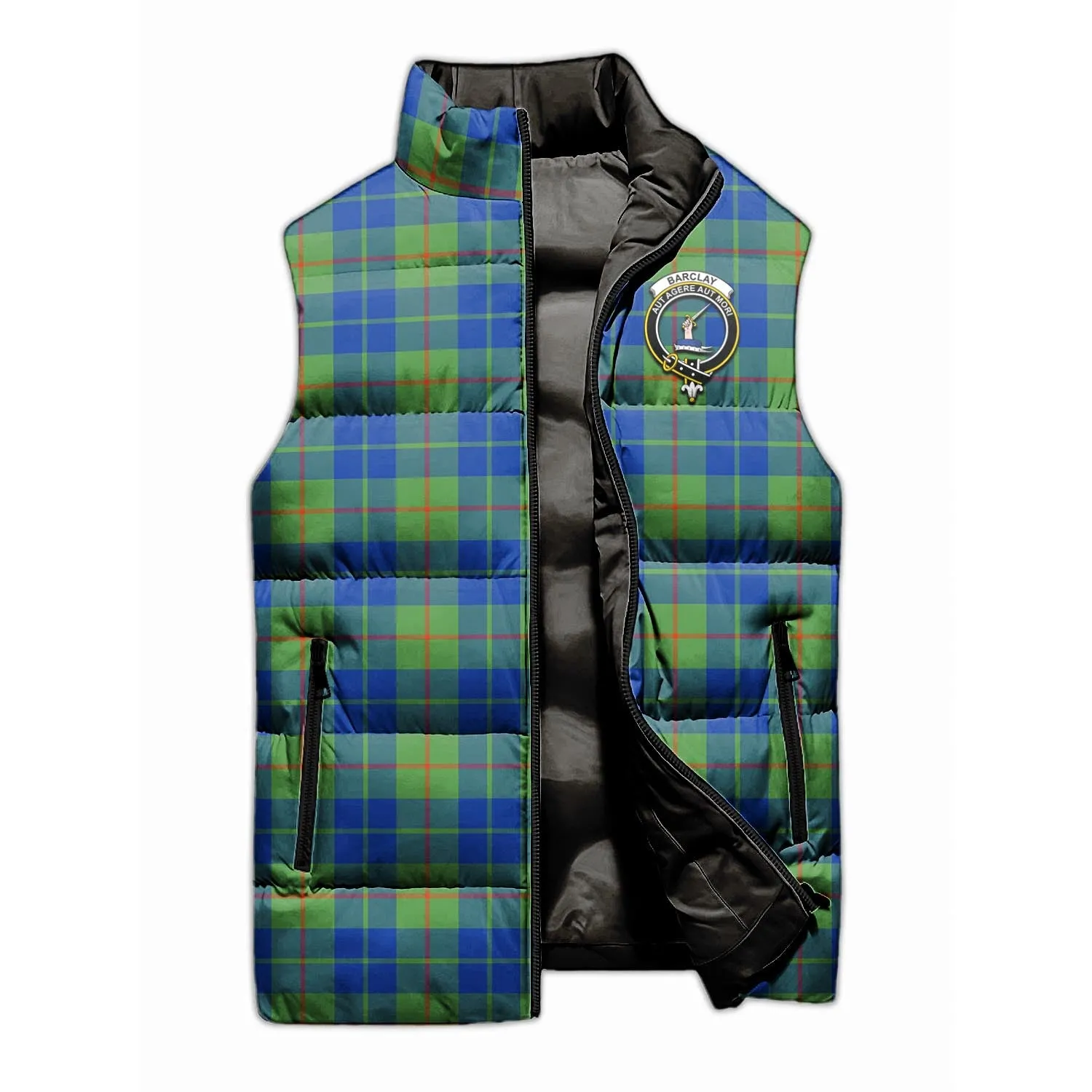 Barclay Hunting Ancient Tartan Sleeveless Puffer Jacket with Family Crest