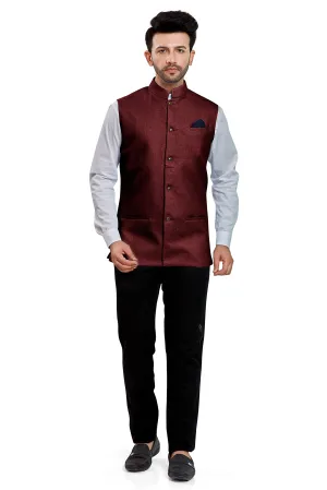 BE ACTIVE Men's Linen Blen formal waistcoat Colour - MAROON | Size -2XL