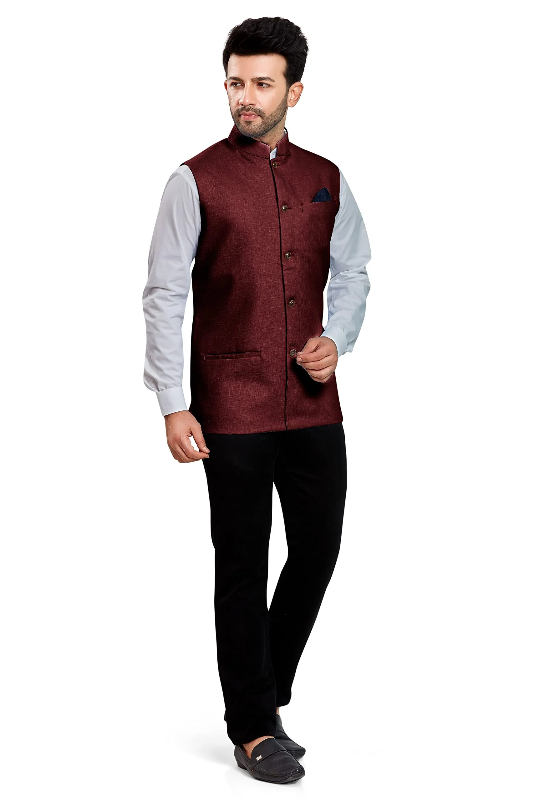 BE ACTIVE Men's Linen Blen formal waistcoat Colour - MAROON | Size -2XL