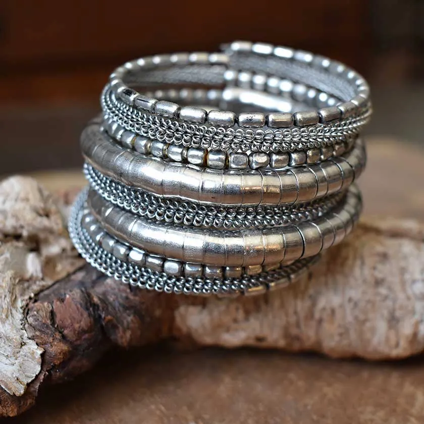 Beaded Metal Coil Bracelet