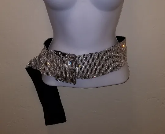 Beautiful Custom Order Rhinestone Crystal Diamante Bejeweled Silver Wide Belt