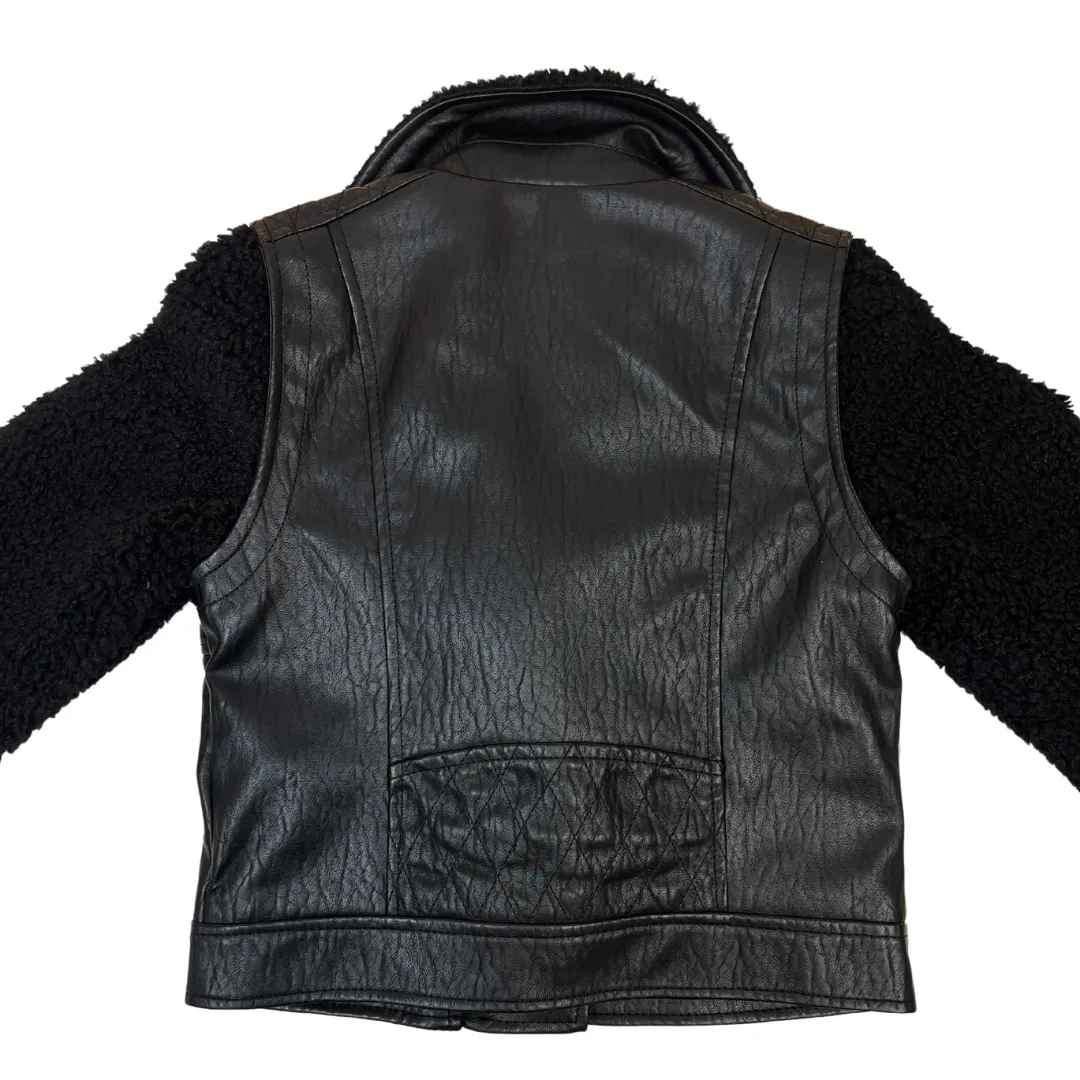 Black Faux Leather w Sherpa Moto Jacket