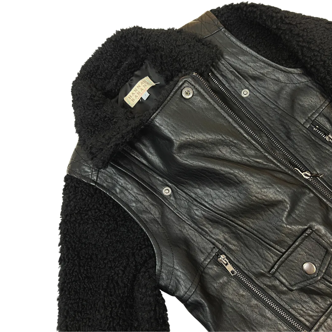 Black Faux Leather w Sherpa Moto Jacket