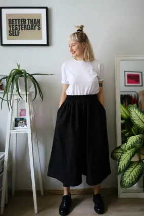 Black Pure Linen Super Wide Statement Japanese Inspired Minimalist Culottes