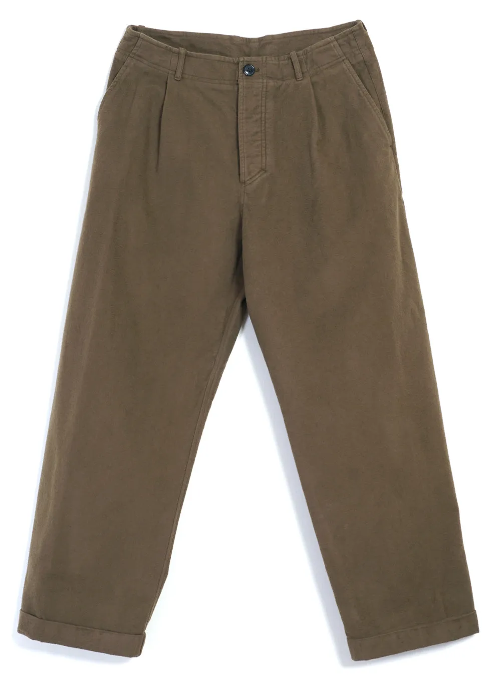 BOBBY 28-22-9 | Wide Pleated Moleskin Trousers | Stone