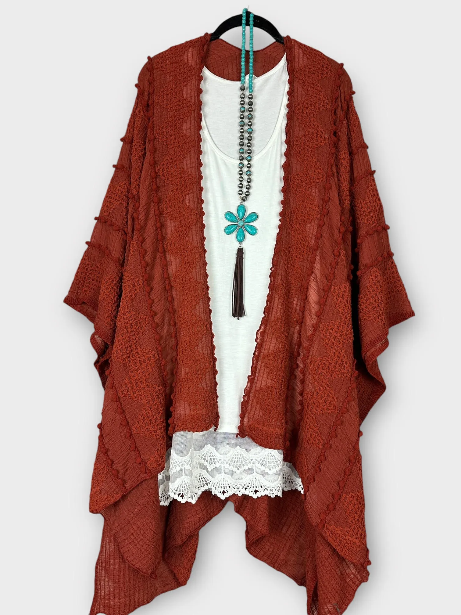 Boheme Chic Embroidered Rust Kimono (OS to 4X)