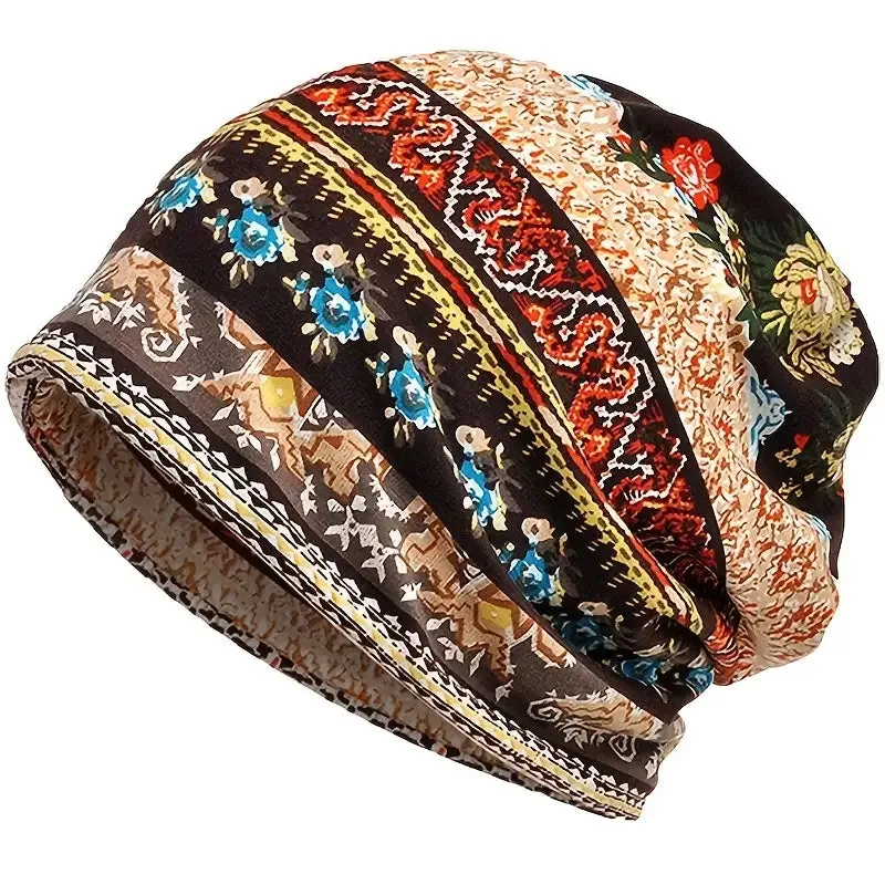 Bohemian Black/Orange Print Multicolor Print Hat