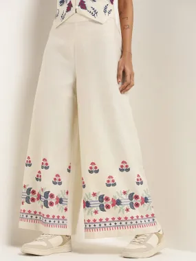 Bombay Paisley White Printed Palazzos