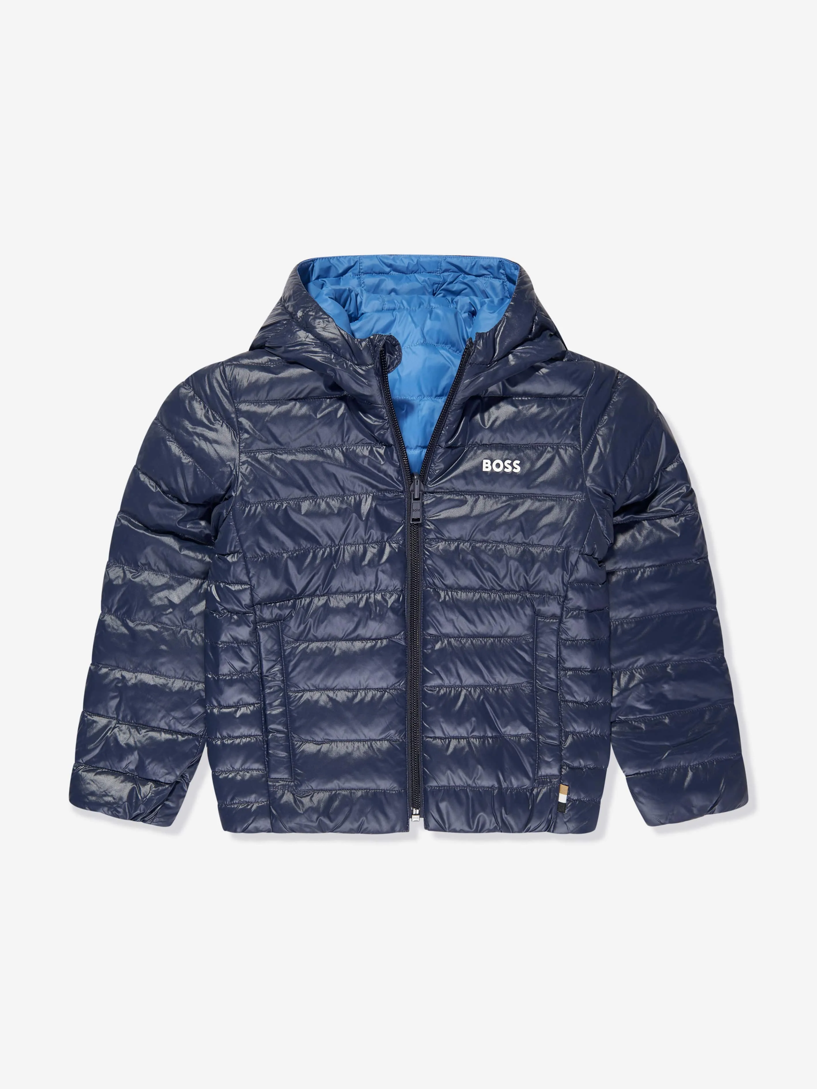 BOSS Boys Reversible Puffer Jacket in Navy