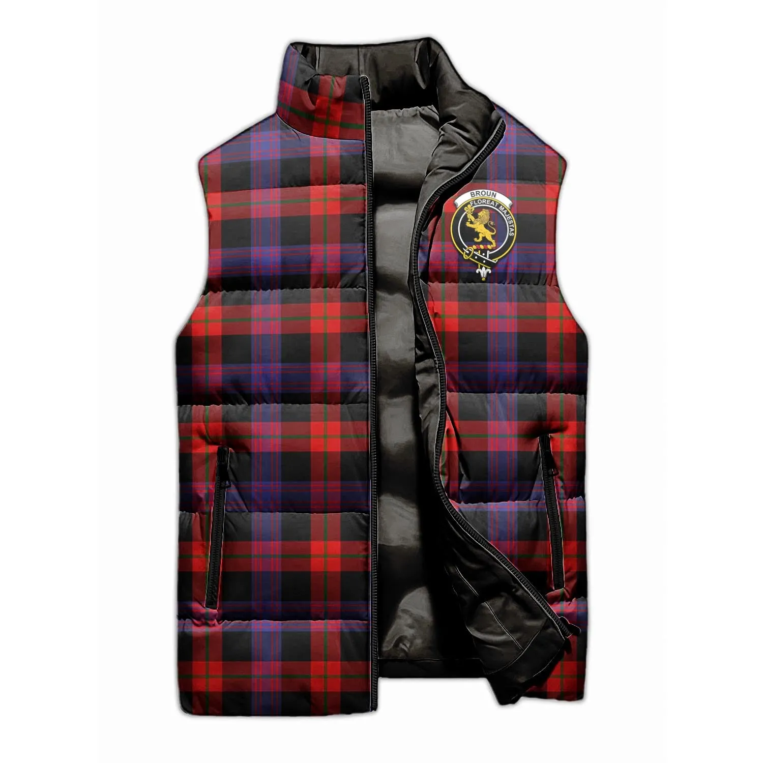 Broun Modern Tartan Sleeveless Puffer Jacket with Family Crest