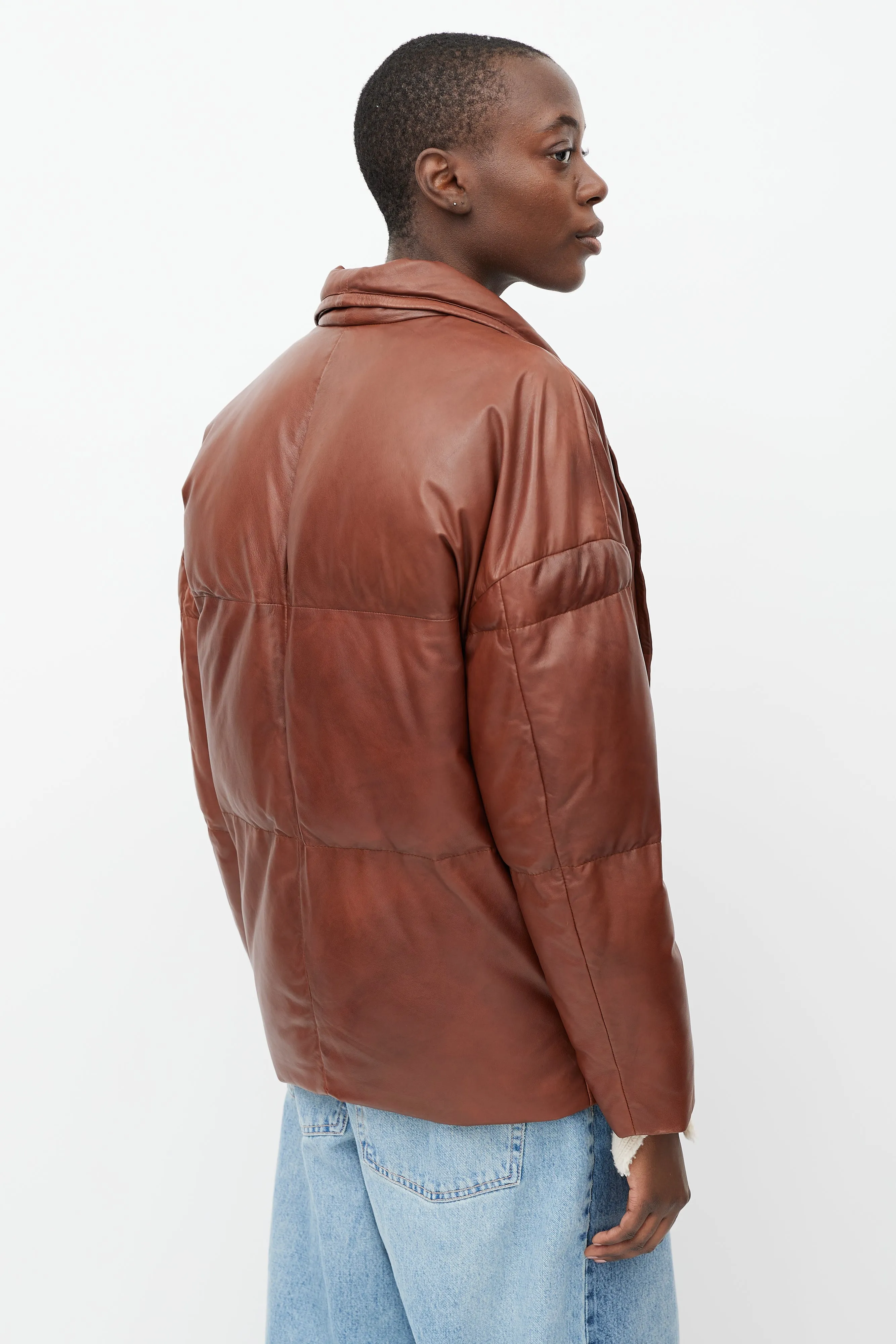 Brown Leather Carterae Puffer Jacket