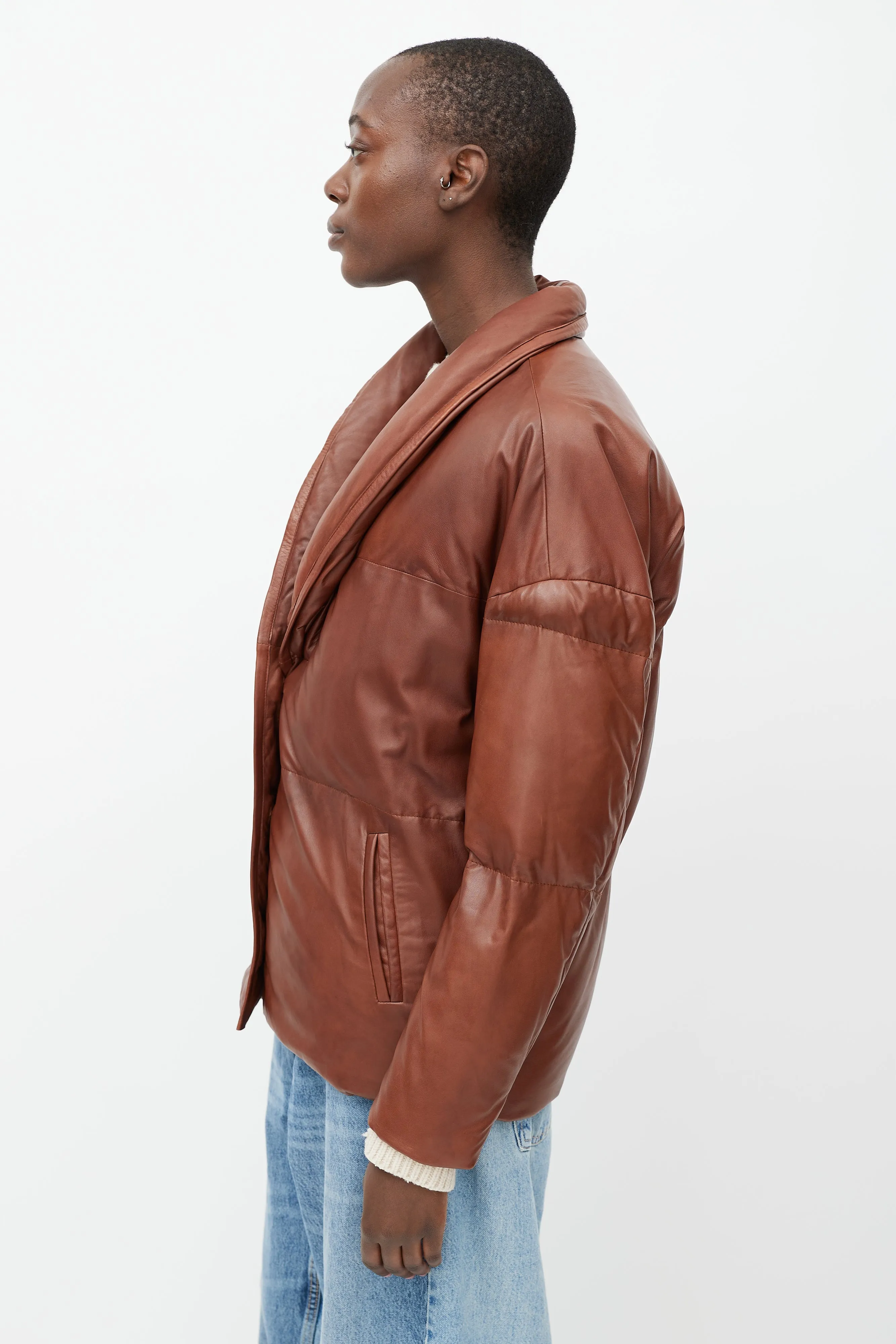 Brown Leather Carterae Puffer Jacket