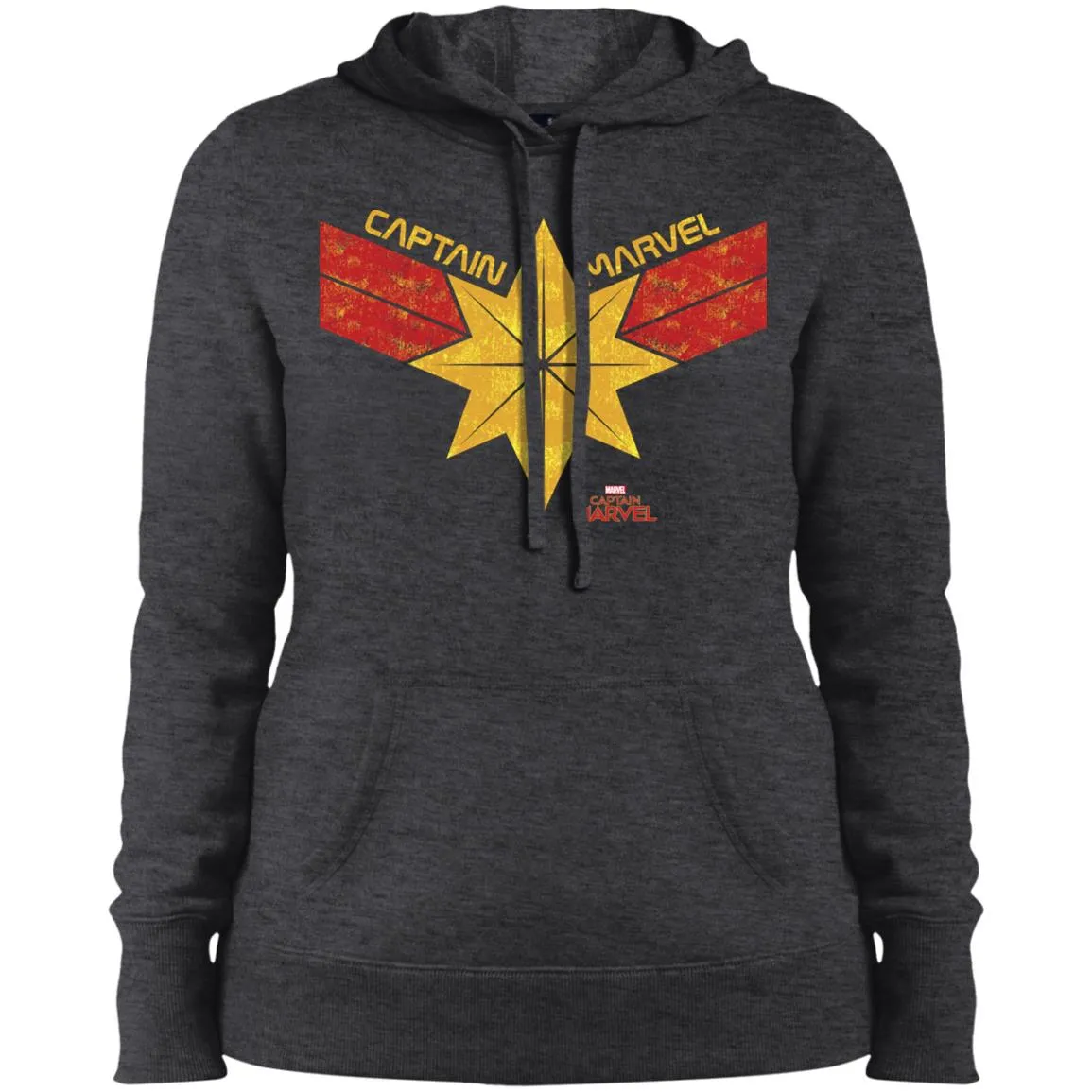 Captain Marvel Distressed Star Ribbon Logo Women Hooded Sweatshirt