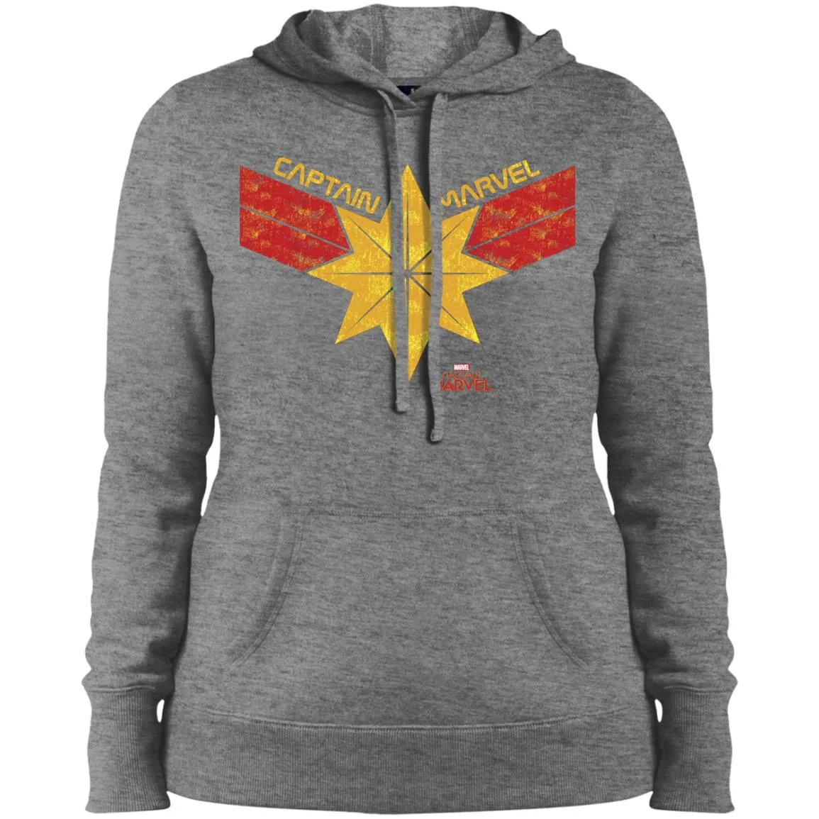 Captain Marvel Distressed Star Ribbon Logo Women Hooded Sweatshirt