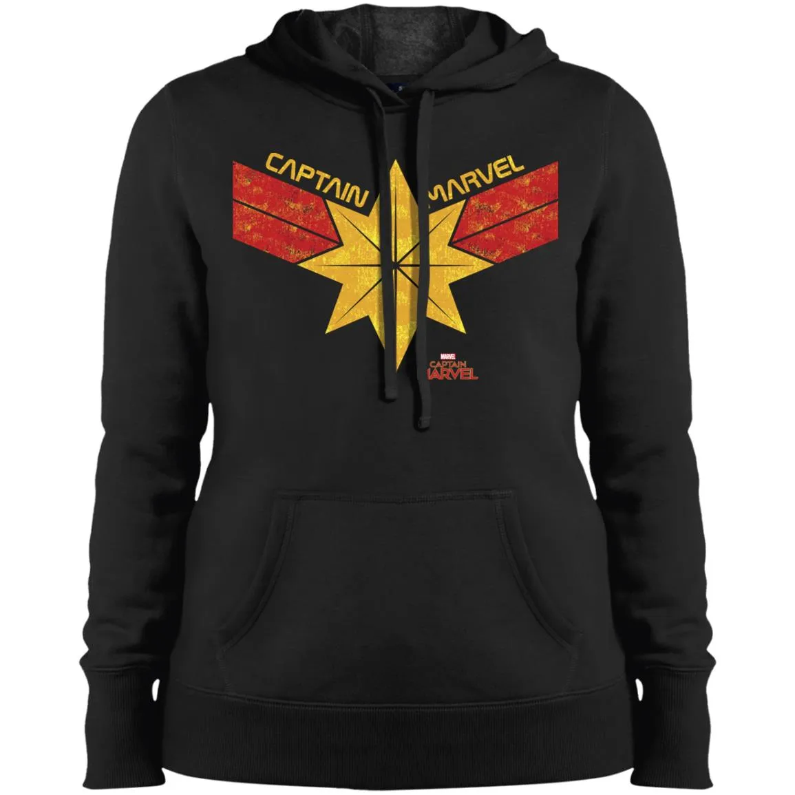 Captain Marvel Distressed Star Ribbon Logo Women Hooded Sweatshirt