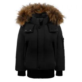 coat bomber canvas down with fur - black