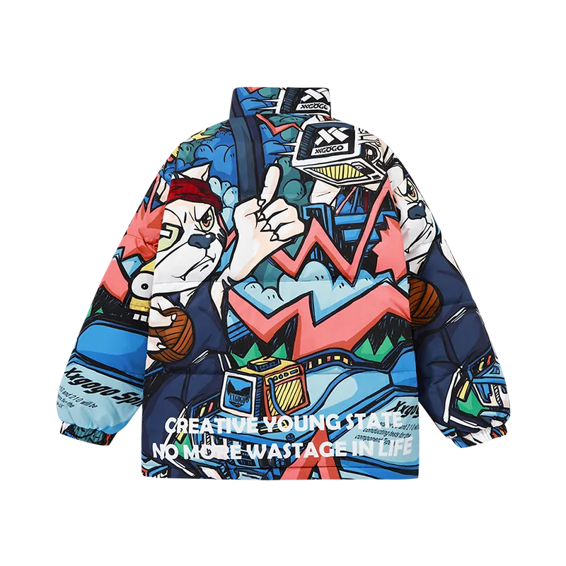 Colorful cartoon cartoon full print loose collar white duck down jacket