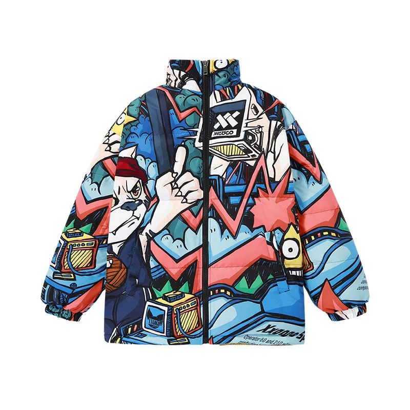 Colorful cartoon cartoon full print loose collar white duck down jacket