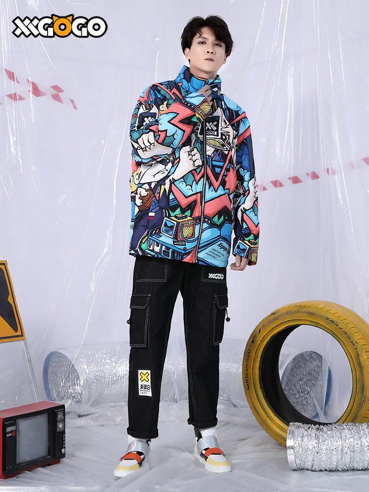 Colorful cartoon cartoon full print loose collar white duck down jacket