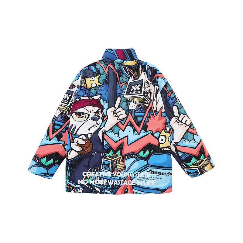 Colorful cartoon cartoon full print loose collar white duck down jacket