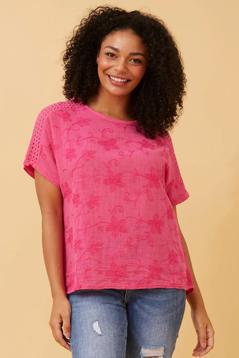 CONNIE EMBROIDERED FLORAL TOP