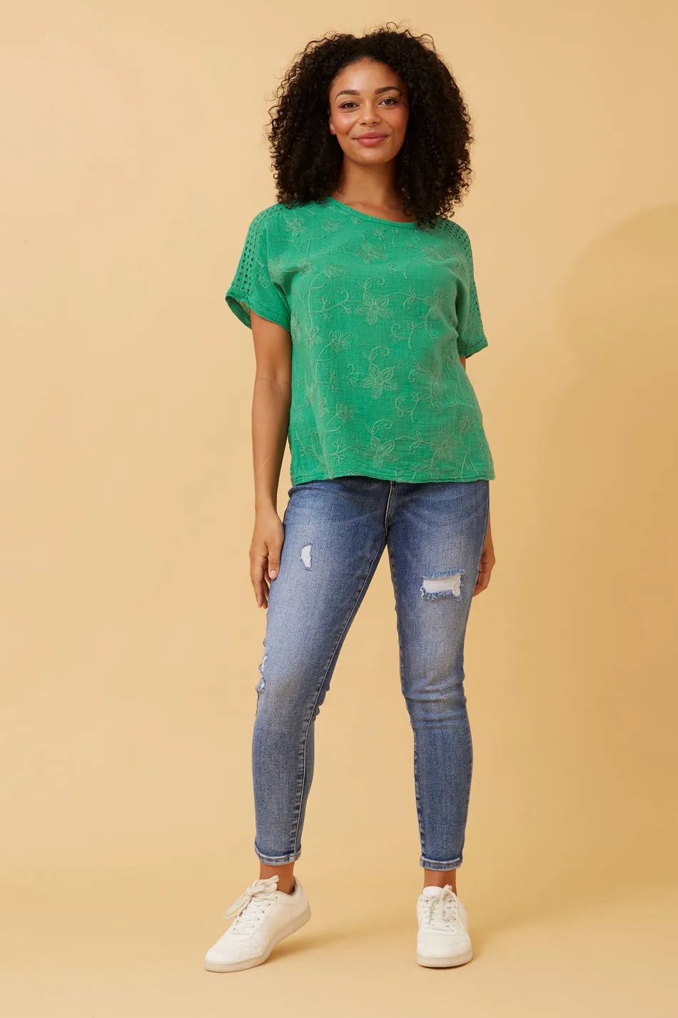 CONNIE EMBROIDERED FLORAL TOP