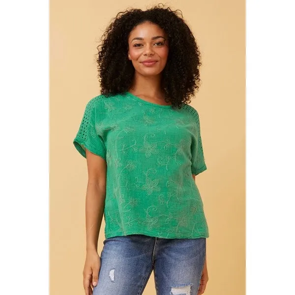 CONNIE EMBROIDERED FLORAL TOP