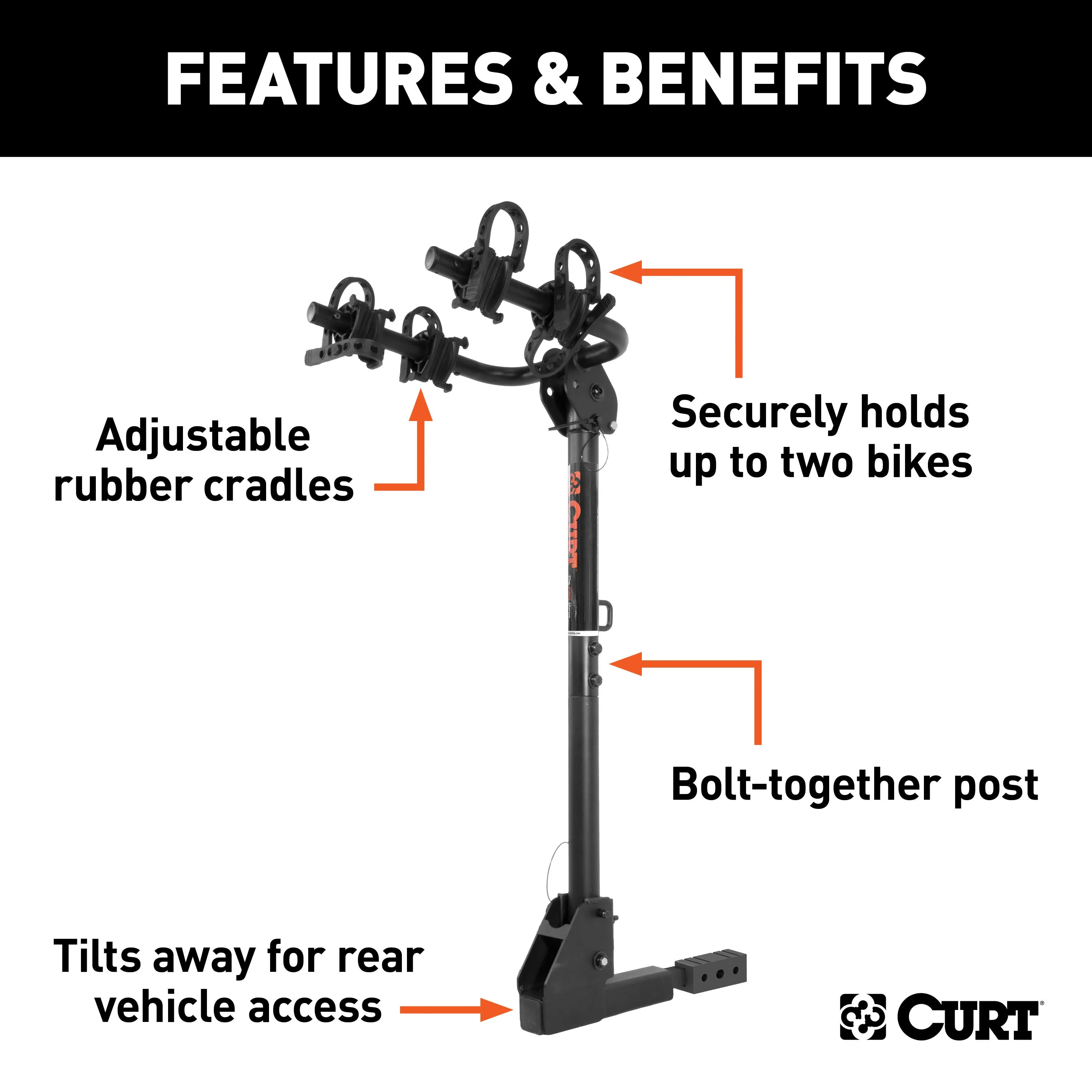 CURT 18029 Hitch-Mounted Bike Rack (2 Bikes; 1-1/4in. or 2in. Shank)